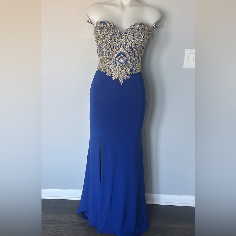 Elegant Blue and Gold Women Dress